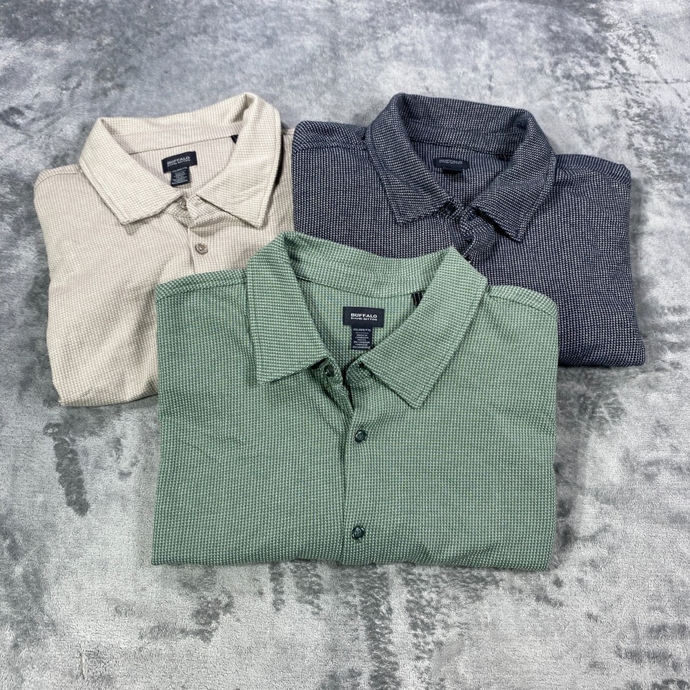 Lot Of 3 Buffalo David Bitton Shirt Mens‎ 2XL Polo Knitted Button Down Geometric